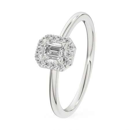 0.15 ct emerald-cut natural diamond GREMARI Seven Aura engagement ring in 14K white gold