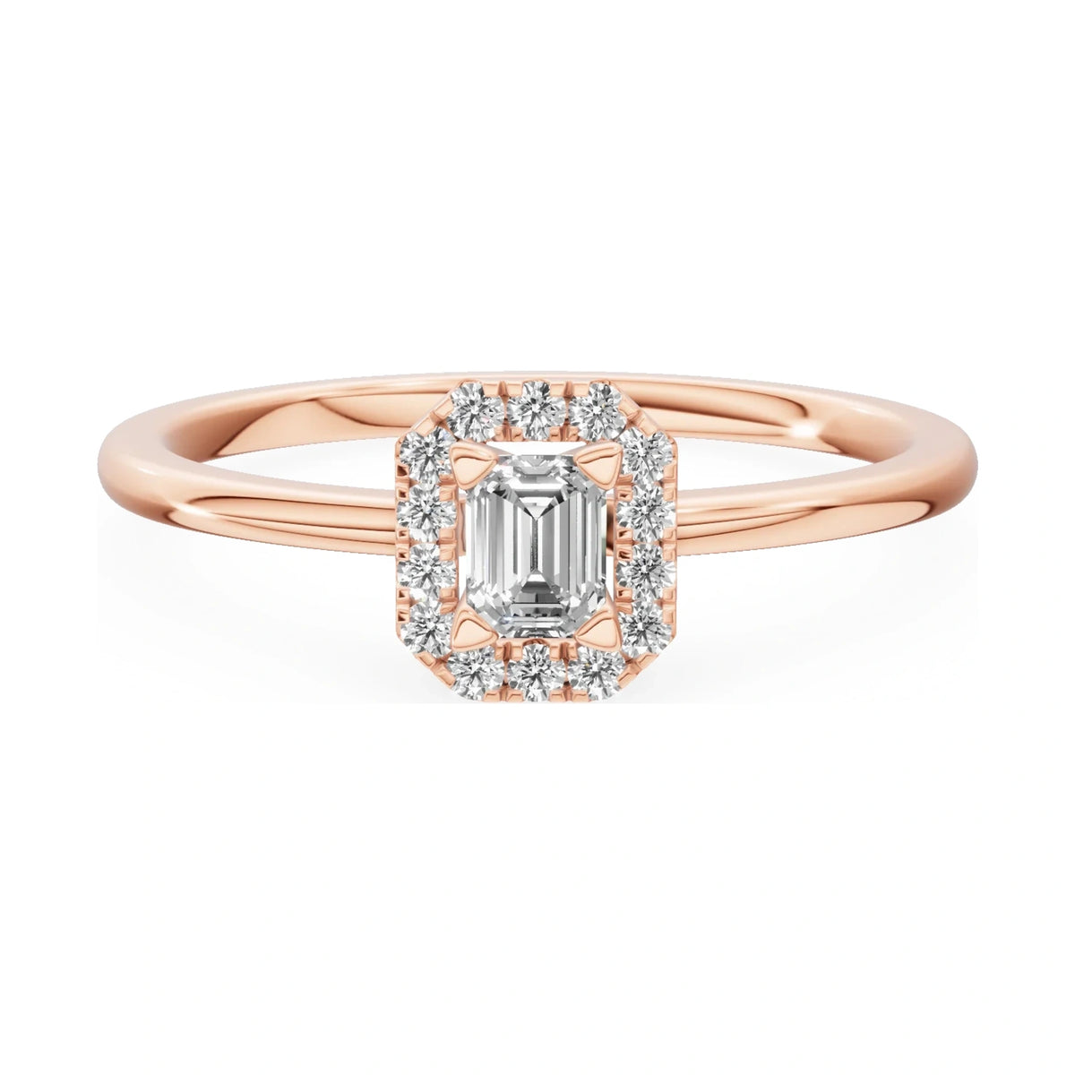 GREMARI Seven Aura 14K rose gold engagement ring with 0.15 ct emerald-cut natural diamond
