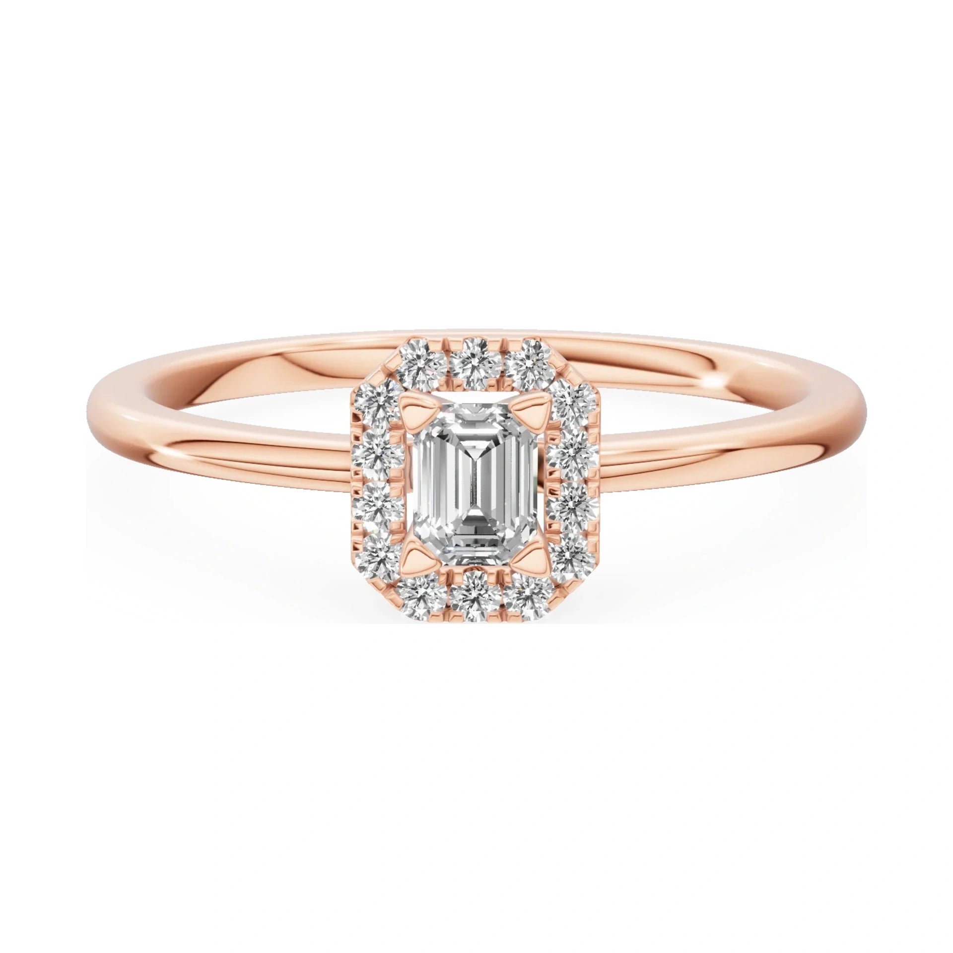 GREMARI Seven Aura 14K rose gold engagement ring with 0.15 ct emerald-cut natural diamond