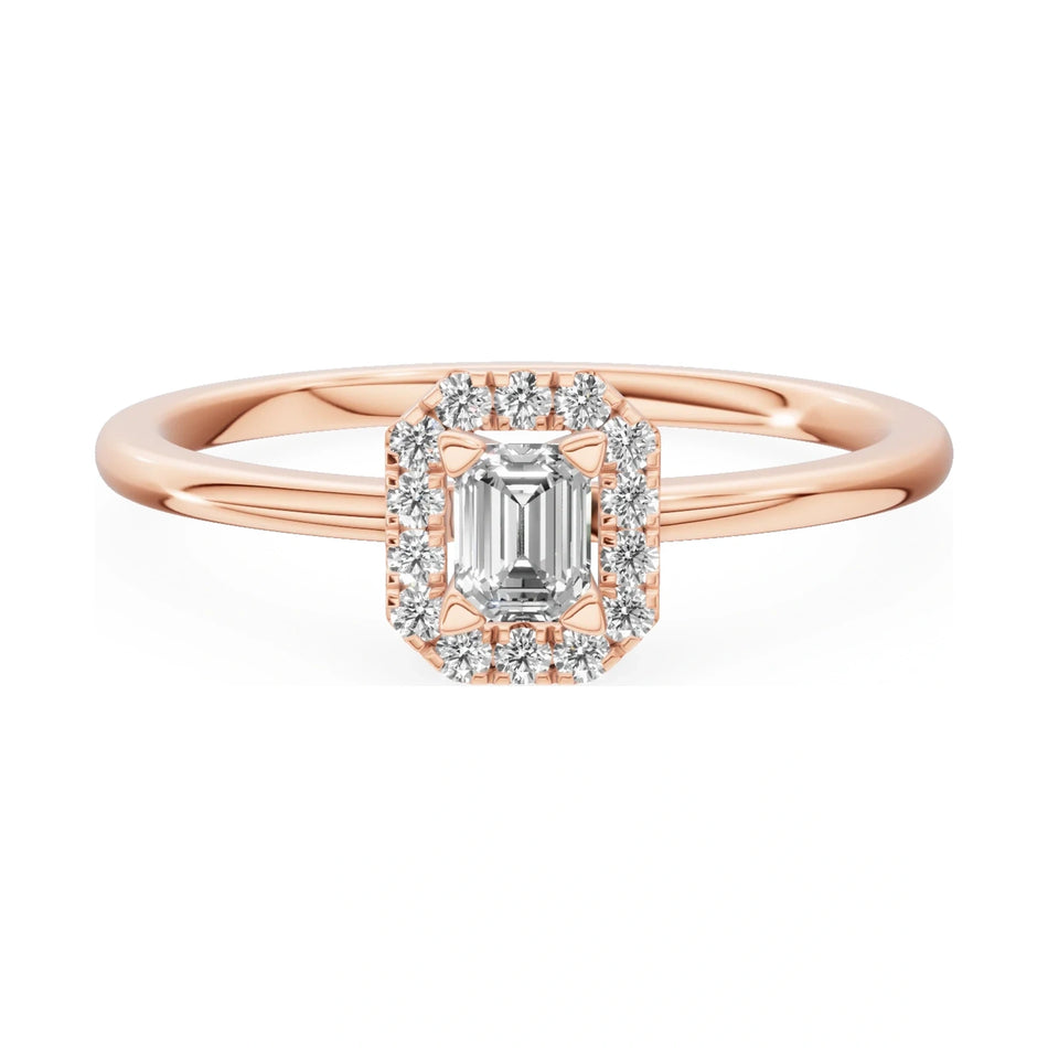 GREMARI Seven Aura 14K rose gold engagement ring with 0.15 ct emerald-cut natural diamond