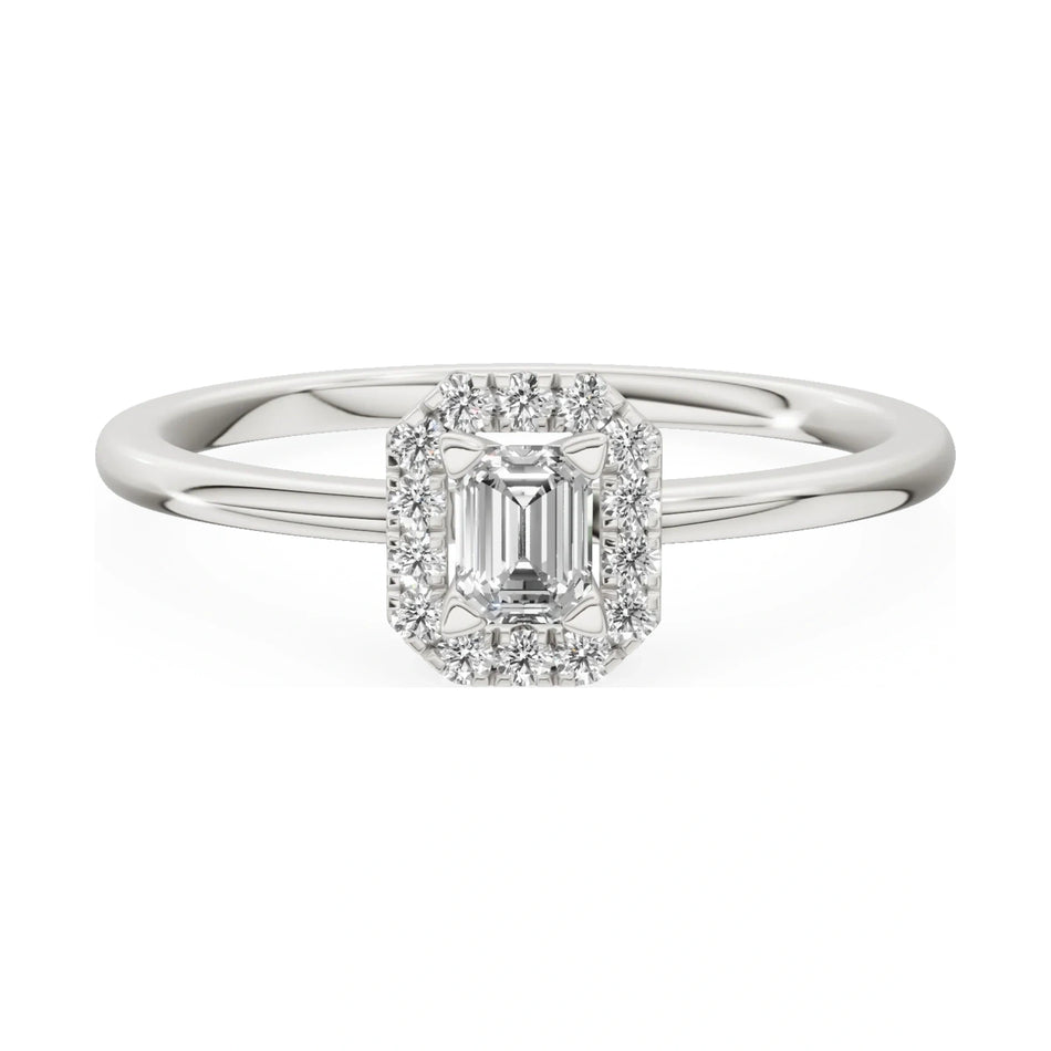 GREMARI Seven Aura 14K white gold engagement ring with 0.15 ct emerald-cut natural diamond