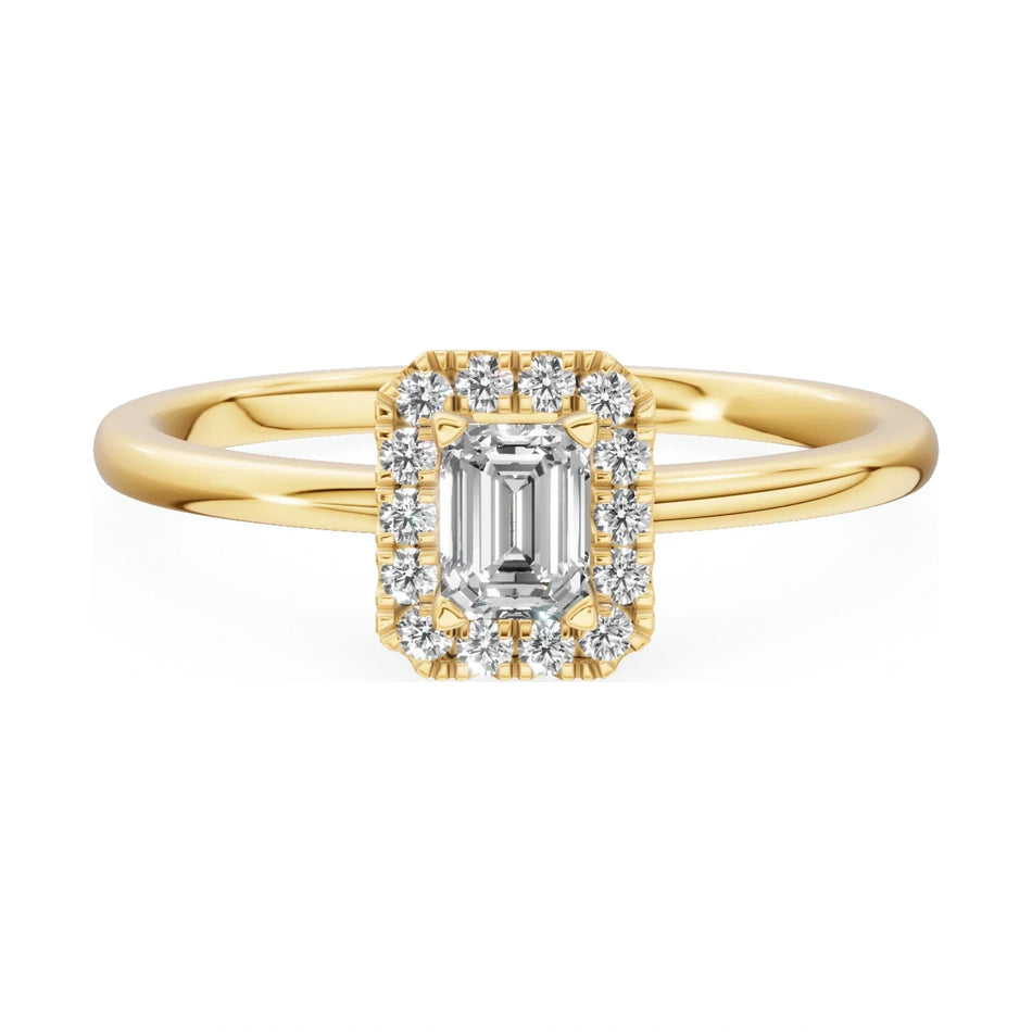 GREMARI Seven Aura 14K yellow gold engagement ring with 0.24 ct emerald-cut natural diamond