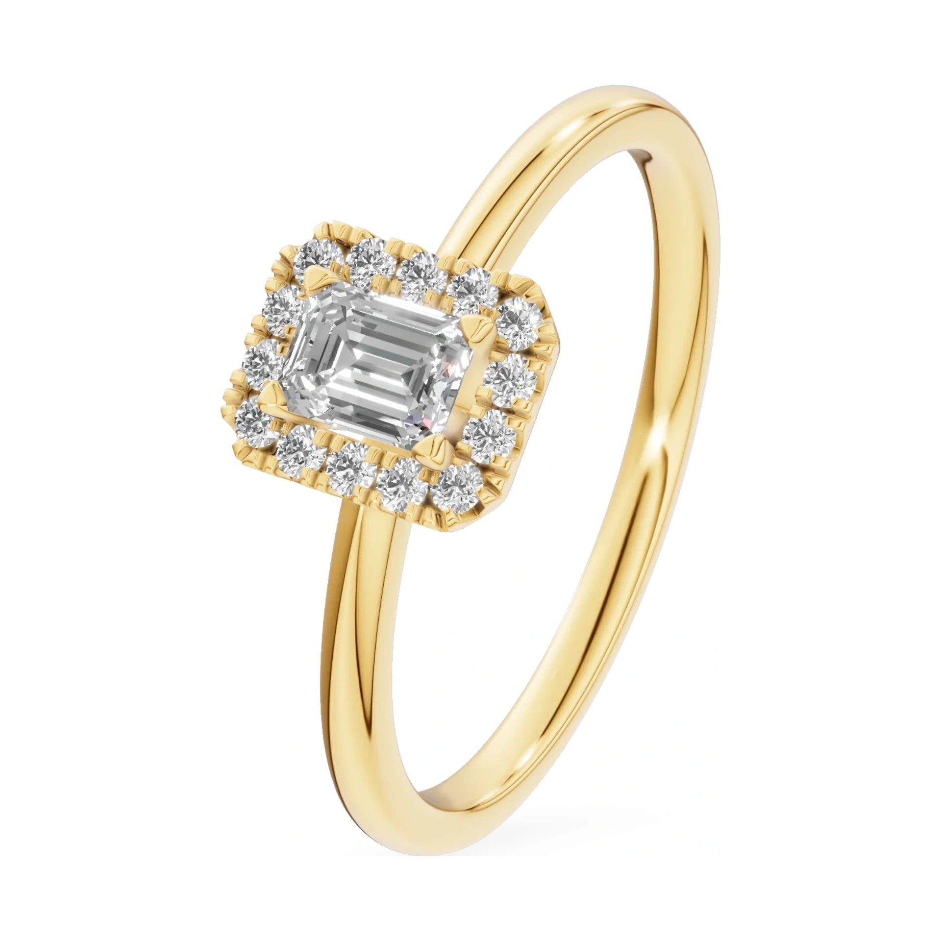 0.24 ct emerald-cut natural diamond GREMARI Seven Aura engagement ring in 14K yellow gold