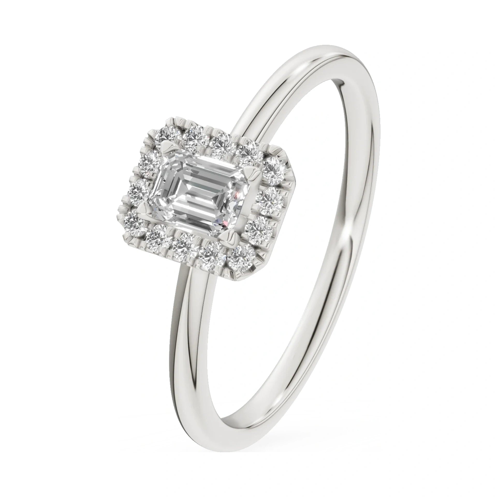0.24 ct emerald-cut natural diamond GREMARI Seven Aura engagement ring in 14K rose gold