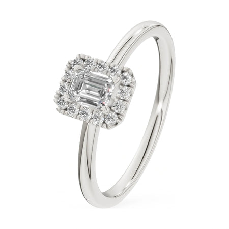 0.24 ct emerald-cut natural diamond GREMARI Seven Aura engagement ring in 14K rose gold