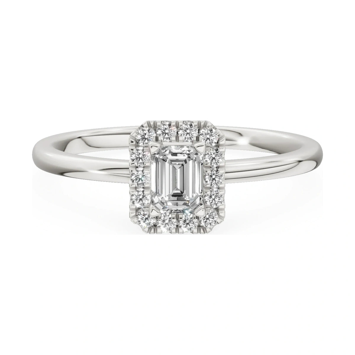 GREMARI Seven Aura 14K white gold engagement ring with 0.24 ct emerald-cut natural diamond