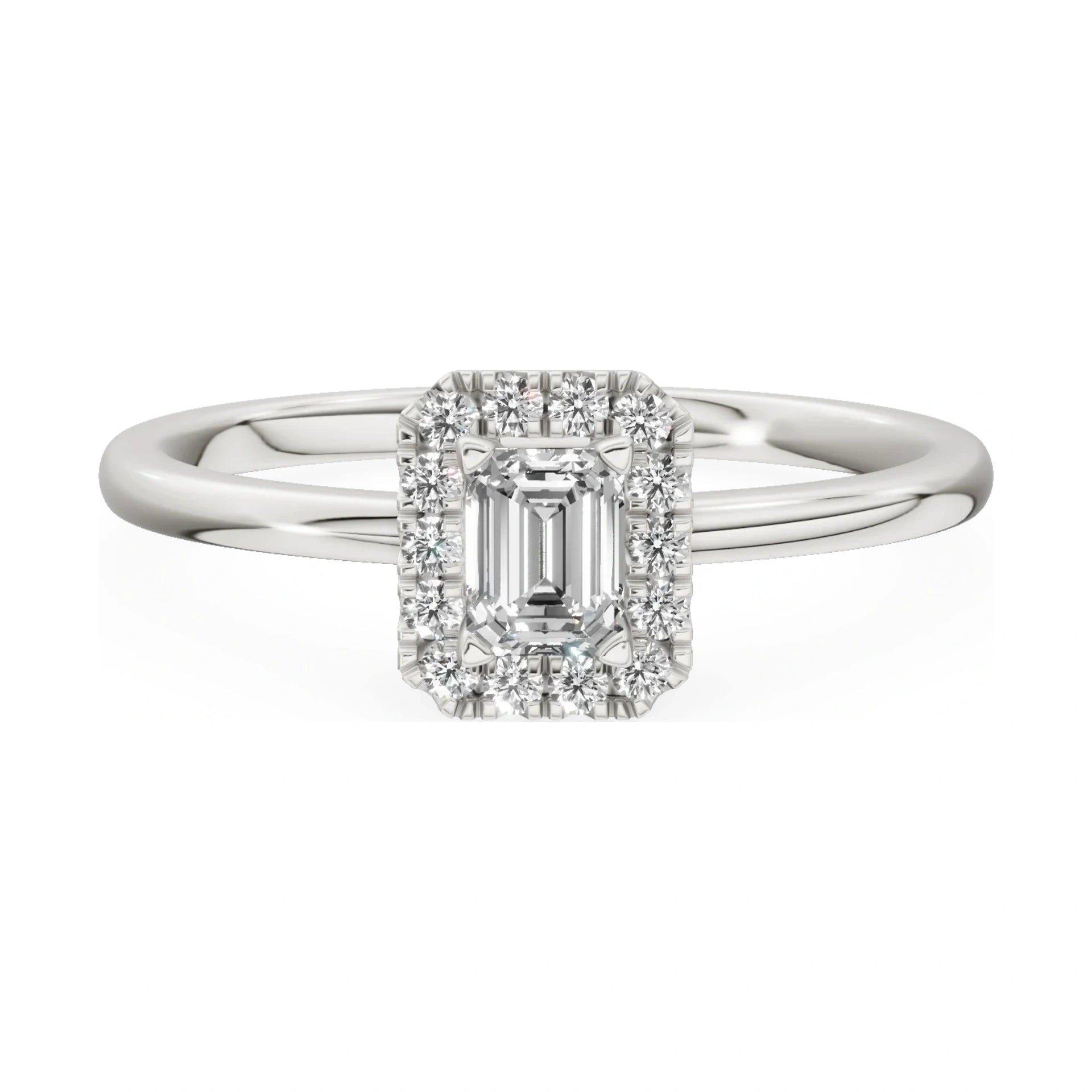 GREMARI Seven Aura 14K white gold engagement ring with 0.24 ct emerald-cut natural diamond
