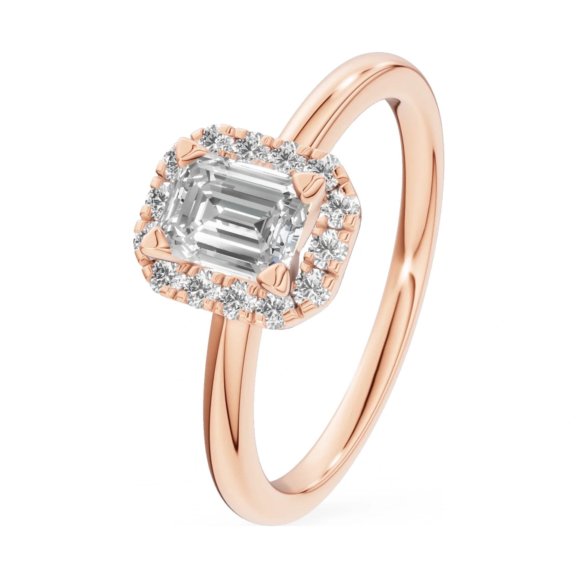 0.50 ct emerald-cut natural diamond GREMARI Seven Aura engagement ring in 14K rose gold
