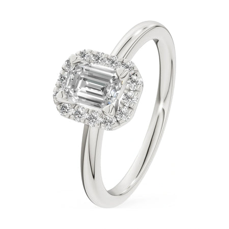 0.50 ct emerald-cut natural diamond GREMARI Seven Aura engagement ring in 14K white gold
