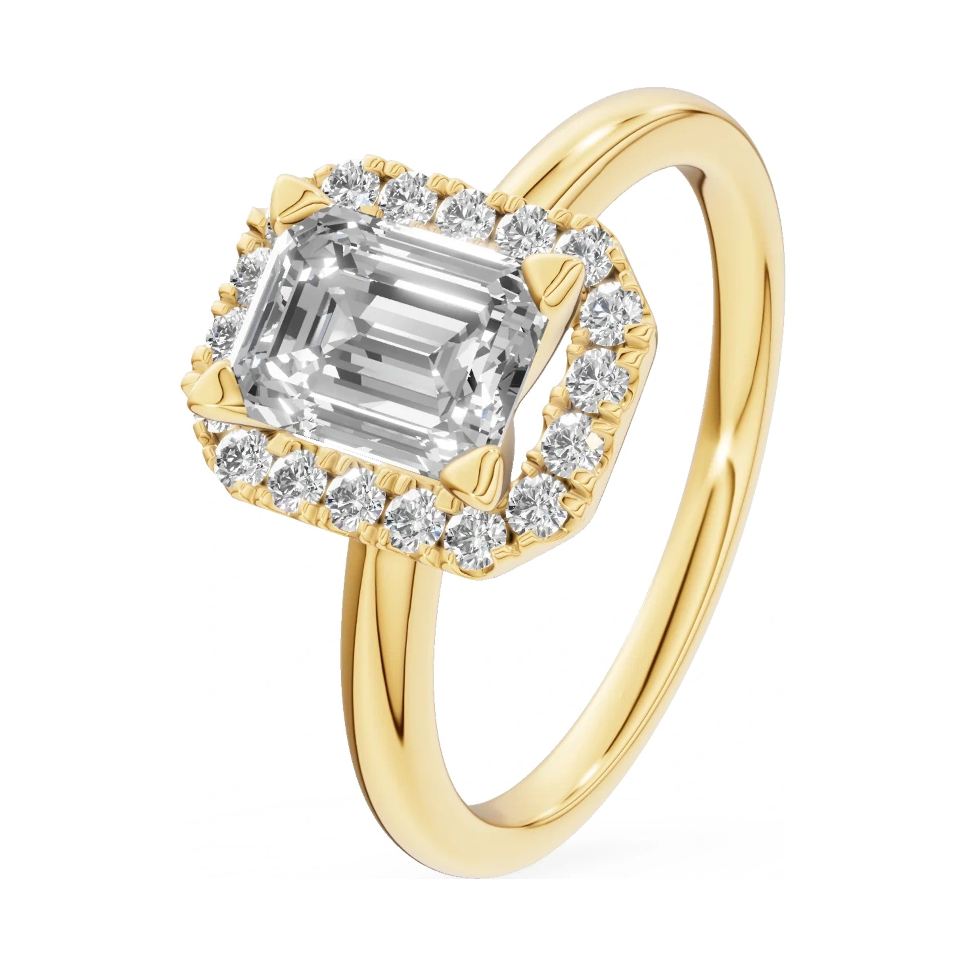 1.00 ct emerald-cut natural diamond GREMARI Seven Aura engagement ring in 14K yellow gold