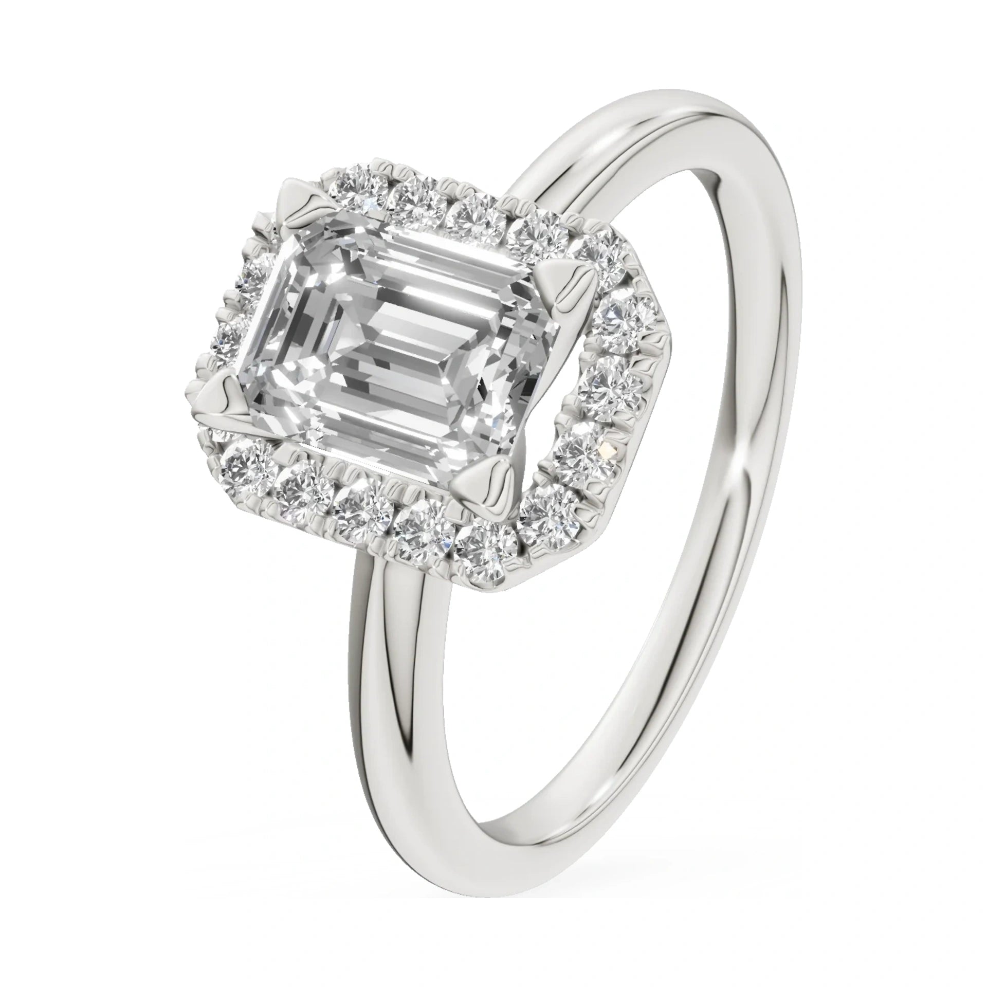 1.00 ct emerald-cut natural diamond GREMARI Seven Aura engagement ring in 14K white gold