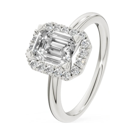 1.00 ct emerald-cut natural diamond GREMARI Seven Aura engagement ring in 14K white gold