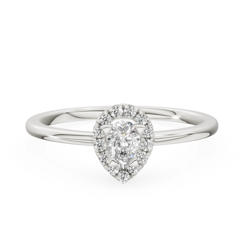 Gremari Seven Aura zásnubný prsteň z bieleho zlata s 0,15 ct lab-grown diamantom – Pear