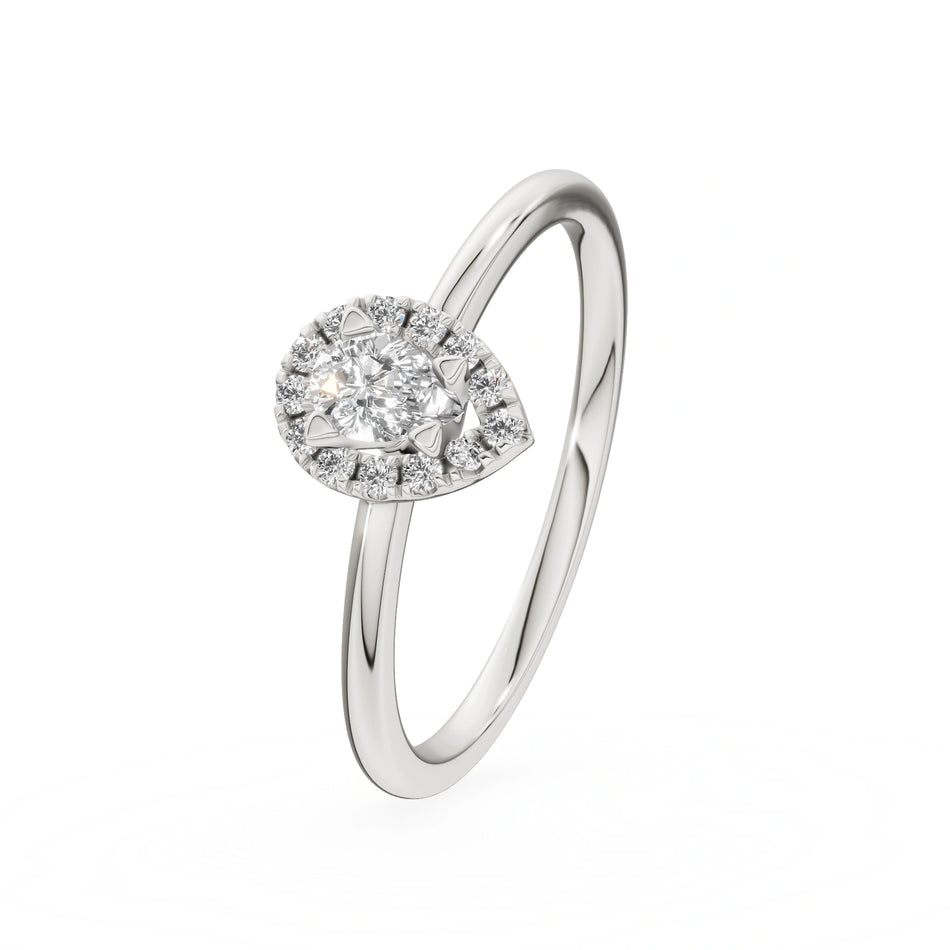 Gremari Seven Aura zásnubný prsteň z bieleho zlata s 0,15 ct lab-grown diamantom – Pear