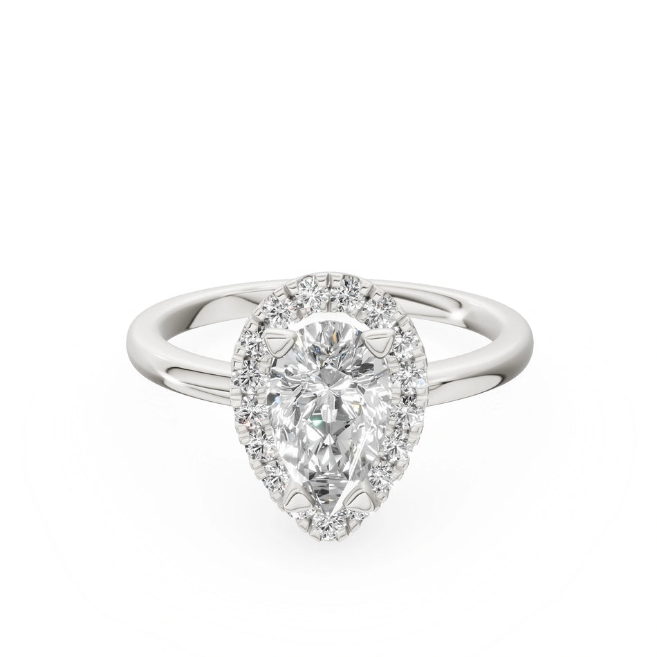 Gremari Seven Aura zásnubný prsteň z bieleho zlata s 1,00 ct lab-grown diamantom – Pear