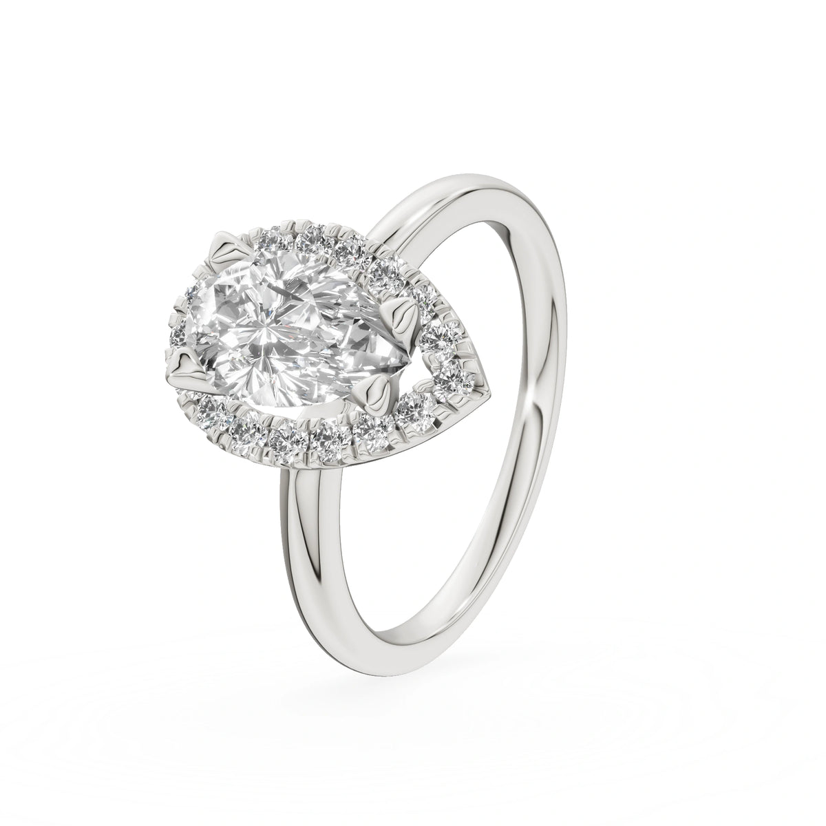 Gremari Seven Aura zásnubný prsteň z bieleho zlata s 1,00 ct lab-grown diamantom – Pear
