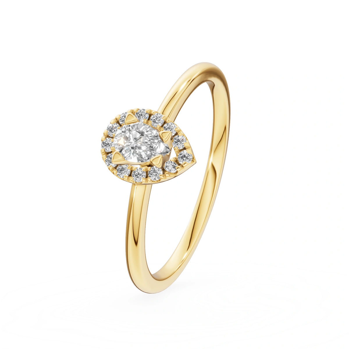 Gremari Seven Aura zásnubný prsteň zo žltého zlata s 0,15 ct lab-grown diamantom – Pear