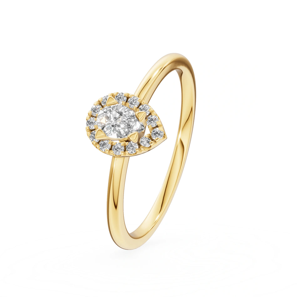 Gremari Seven Aura zásnubný prsteň zo žltého zlata s 0,15 ct lab-grown diamantom – Pear