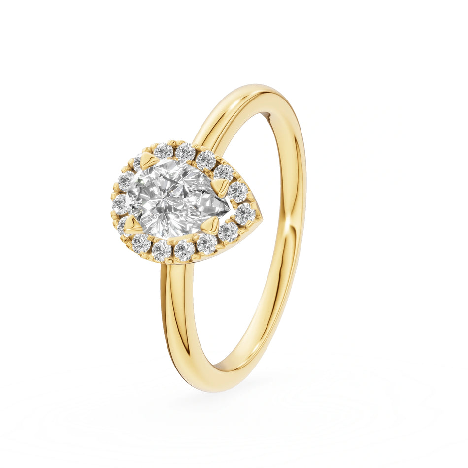 Gremari Seven Aura zásnubný prsteň zo žltého zlata s 0,50 ct lab-grown diamantom – Pear