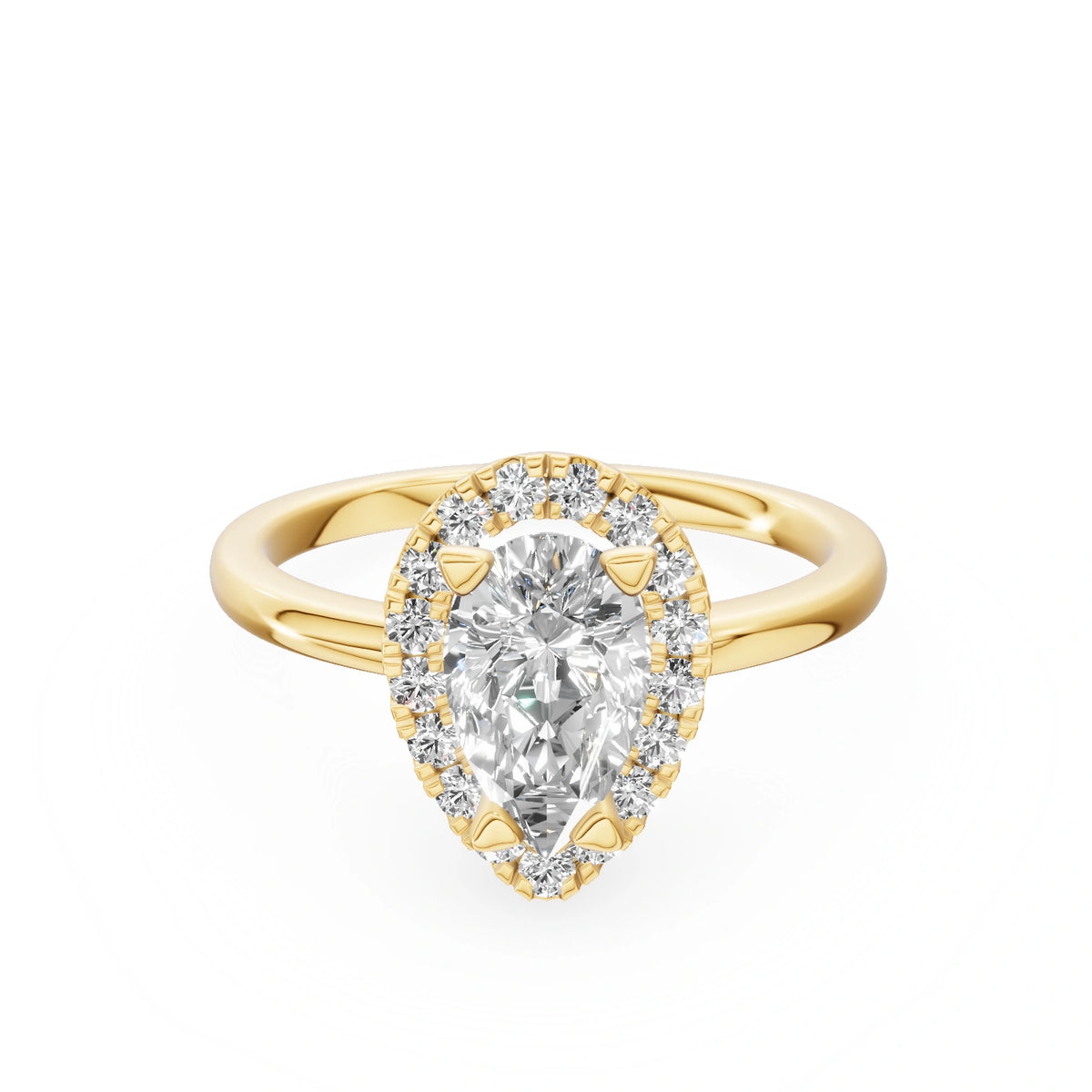 Gremari Seven Aura zásnubný prsteň zo žltého zlata s 1,00 ct lab-grown diamantom – Pear