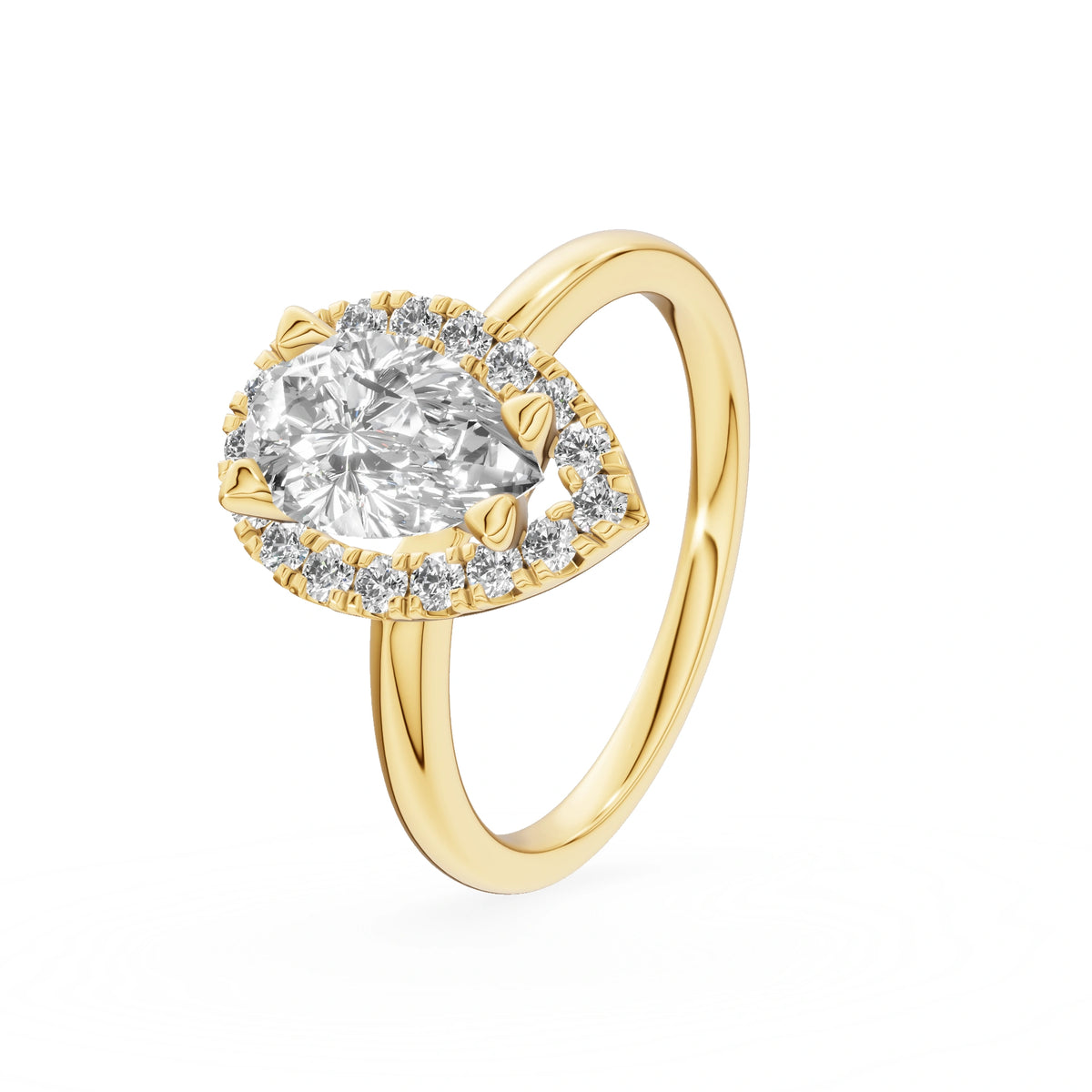 Gremari Seven Aura zásnubný prsteň zo žltého zlata s 1,00 ct lab-grown diamantom – Pear