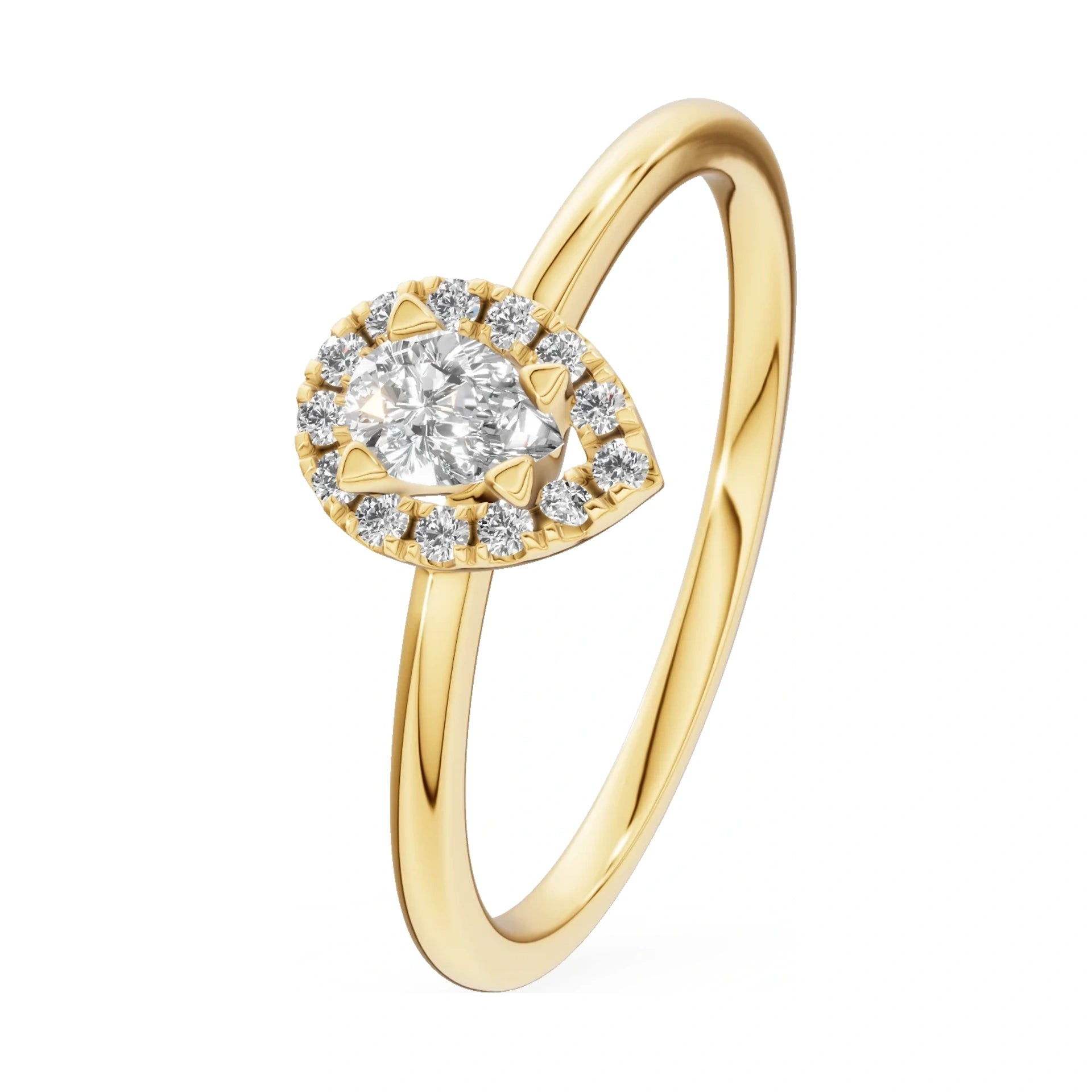 0.15 ct pear-cut natural diamond GREMARI Seven Aura engagement ring in 14K yellow gold