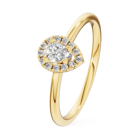 0.15 ct pear-cut natural diamond GREMARI Seven Aura engagement ring in 14K yellow gold