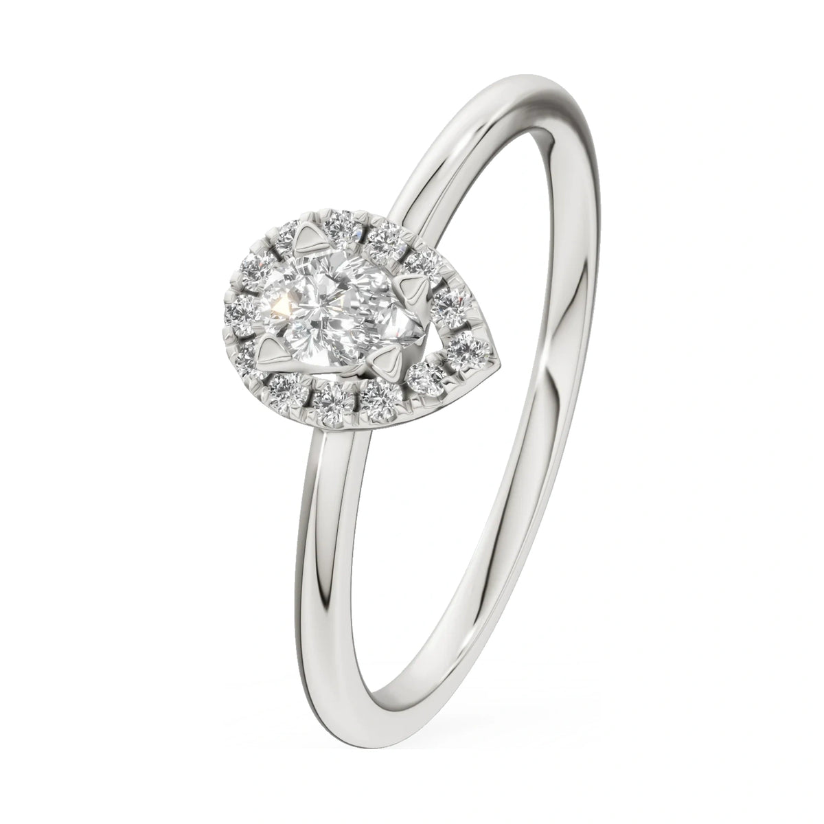 0.15 ct pear-cut natural diamond GREMARI Seven Aura engagement ring in 14K white gold