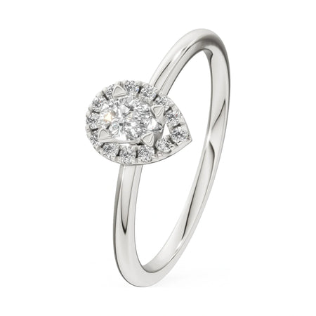 0.15 ct pear-cut natural diamond GREMARI Seven Aura engagement ring in 14K white gold
