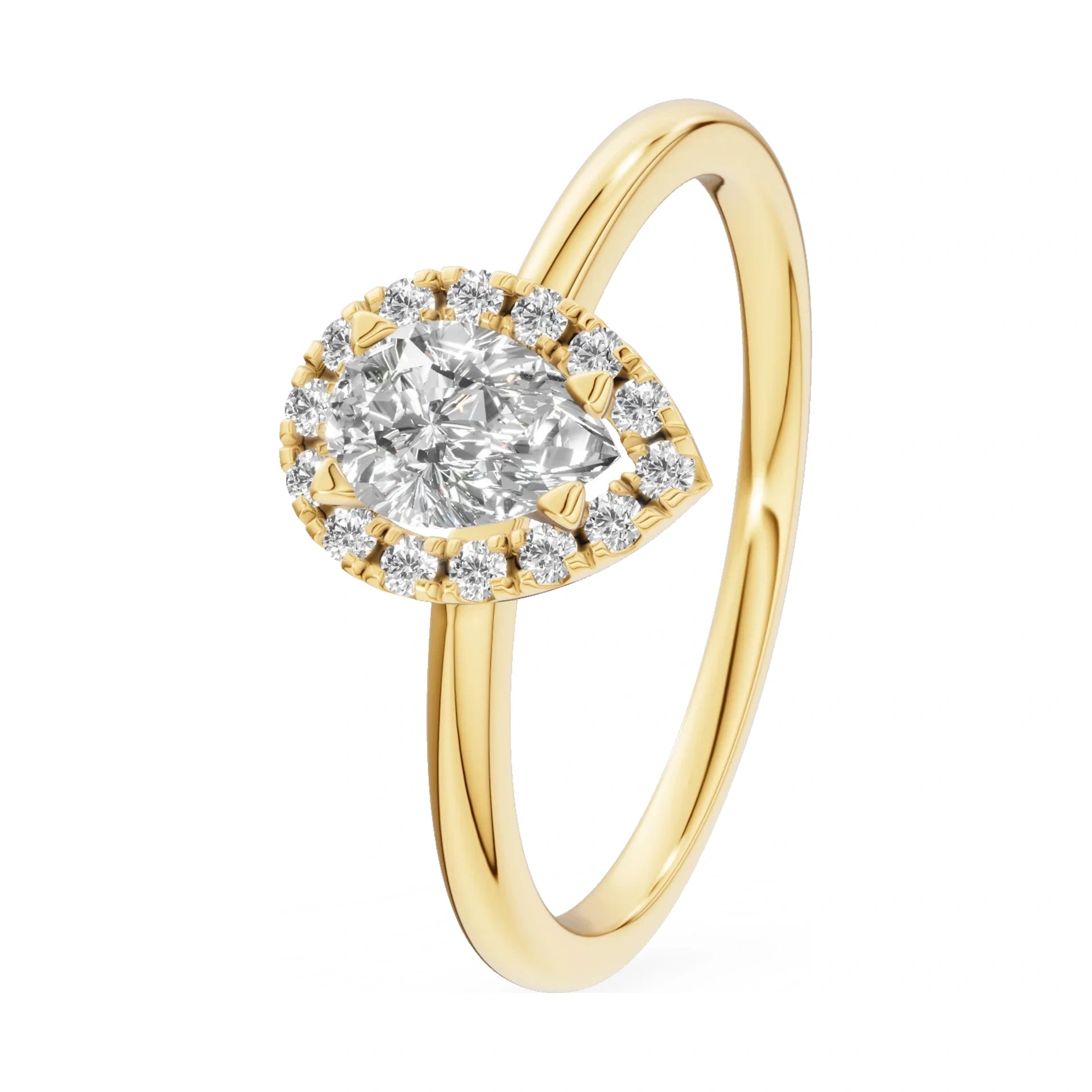 0.30 ct pear-cut natural diamond GREMARI Seven Aura engagement ring in 14K yellow gold