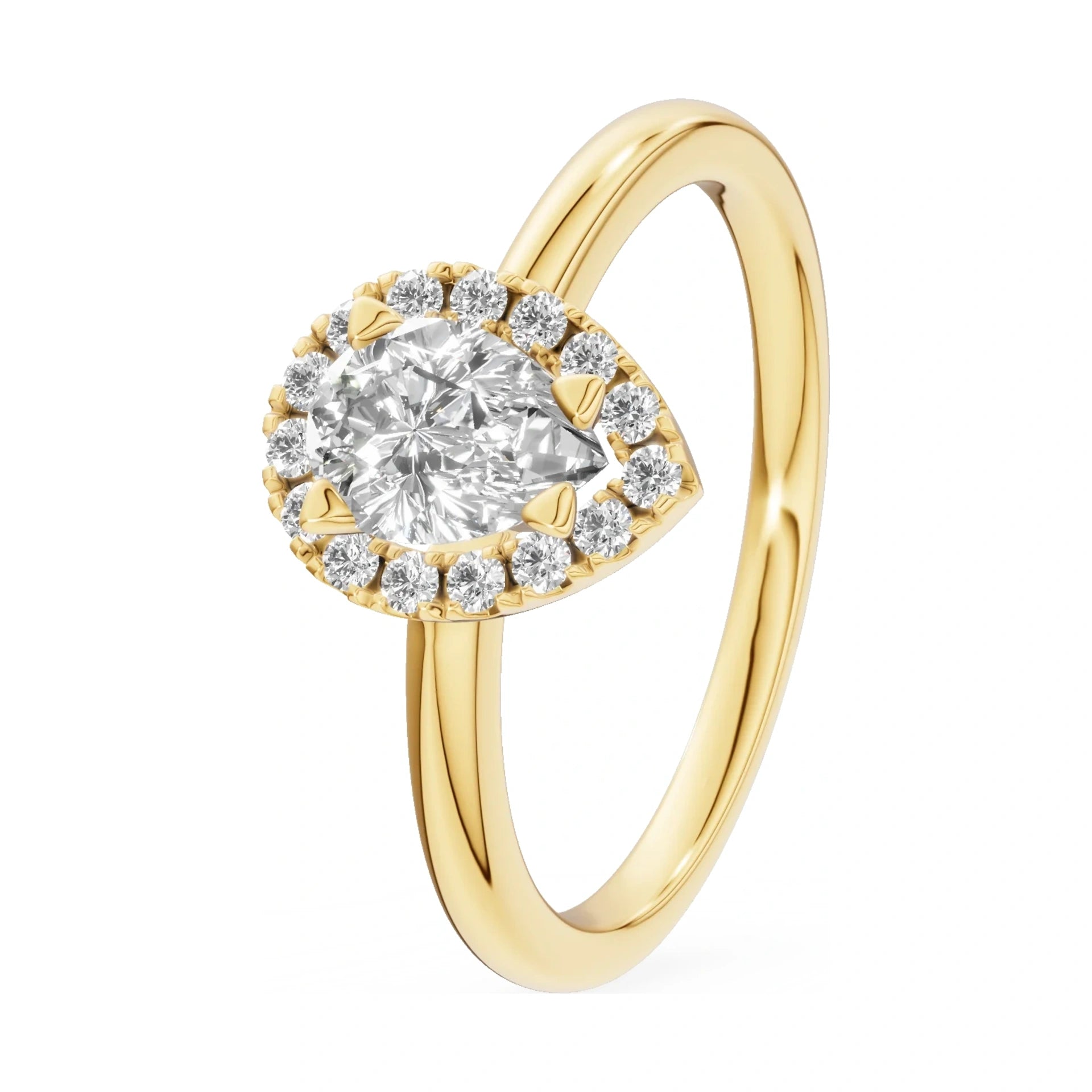 0.50 ct pear-cut natural diamond GREMARI Seven Aura engagement ring in 14K yellow gold