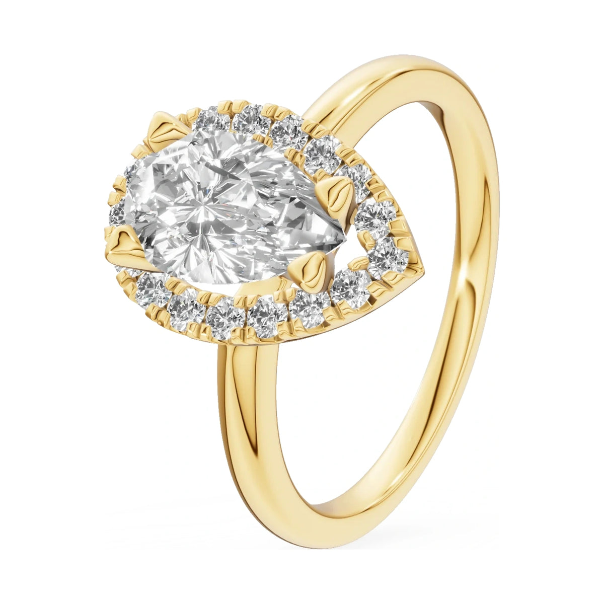 1.00 ct pear-cut natural diamond GREMARI Seven Aura engagement ring in 14K yellow gold