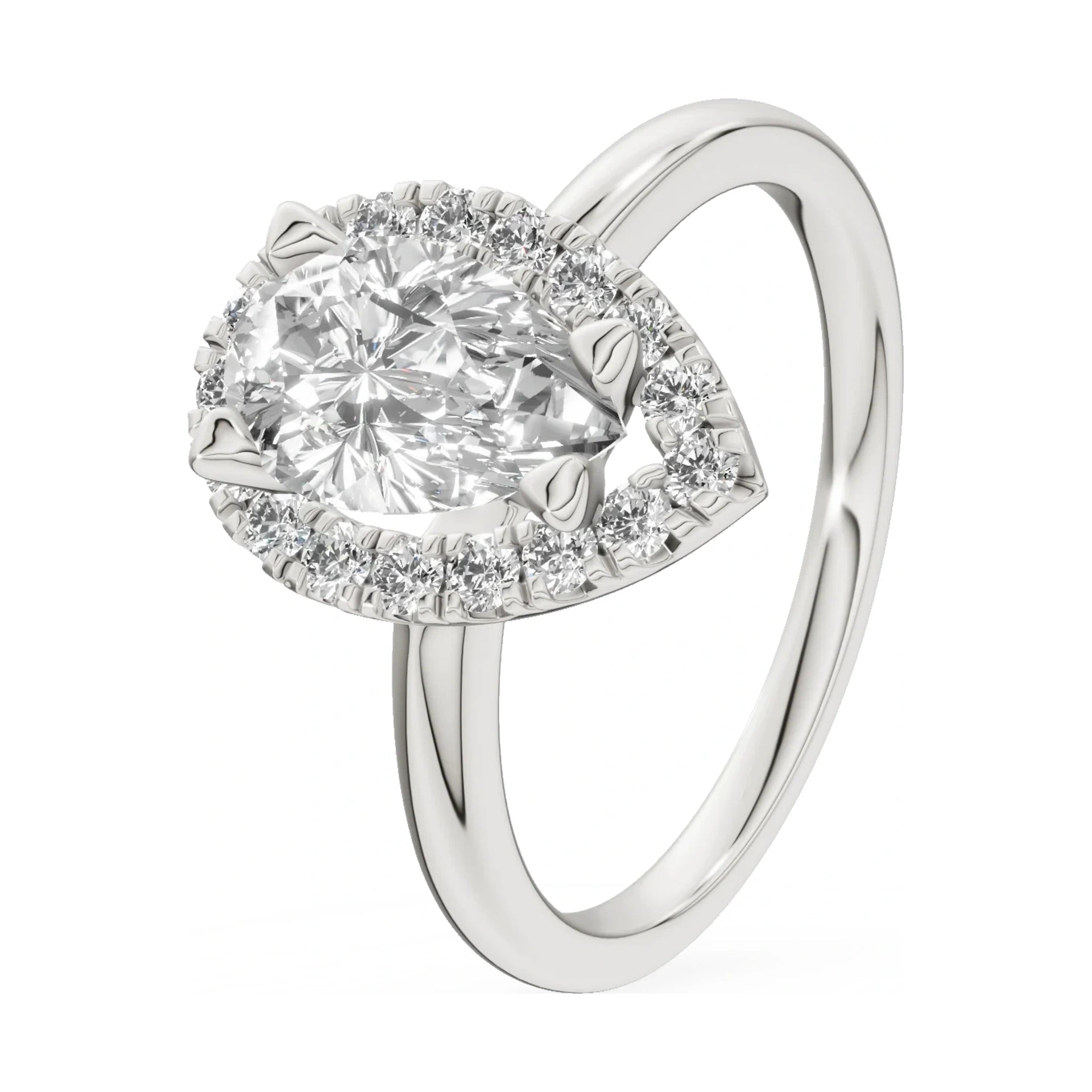 1.00 ct pear-cut natural diamond GREMARI Seven Aura engagement ring in 14K white gold