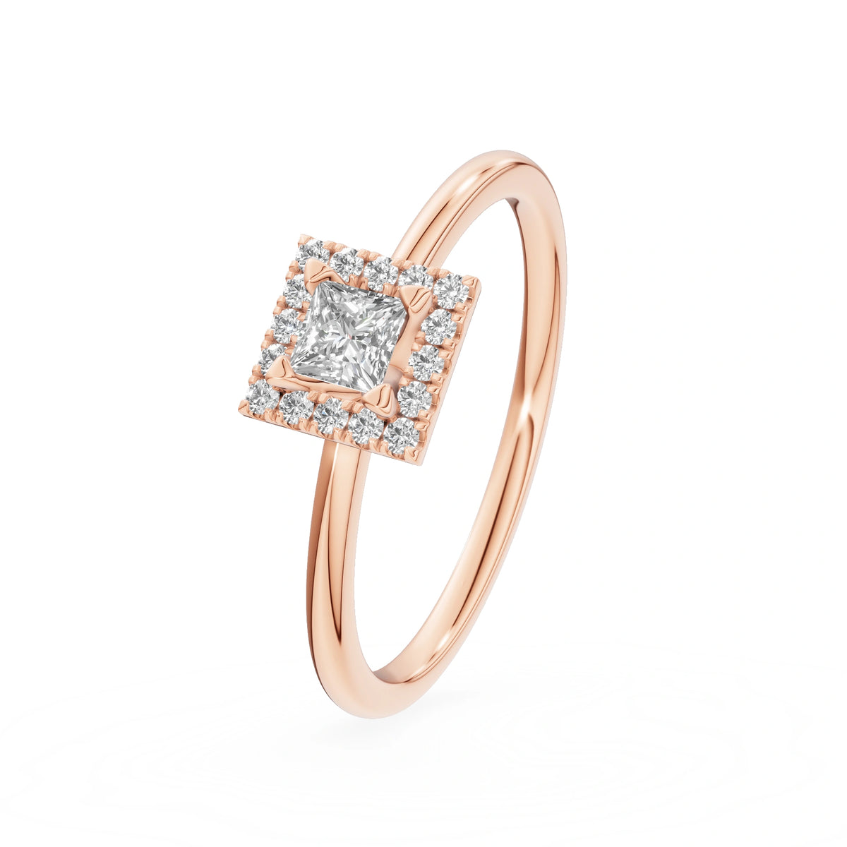 Gremari Seven Aura zásnubný prsteň z ružového zlata s 0,15 ct lab-grown diamantom – Princess
