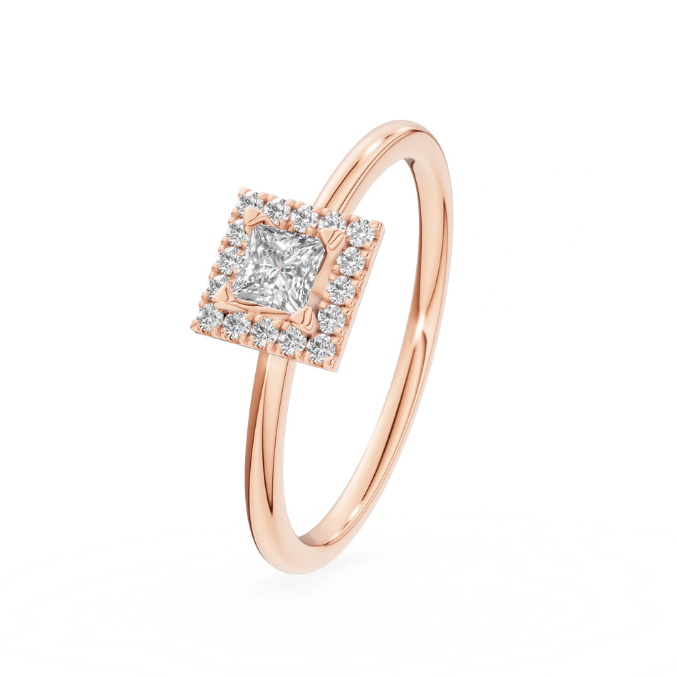 Gremari Seven Aura zásnubný prsteň z ružového zlata s 0,15 ct lab-grown diamantom – Princess