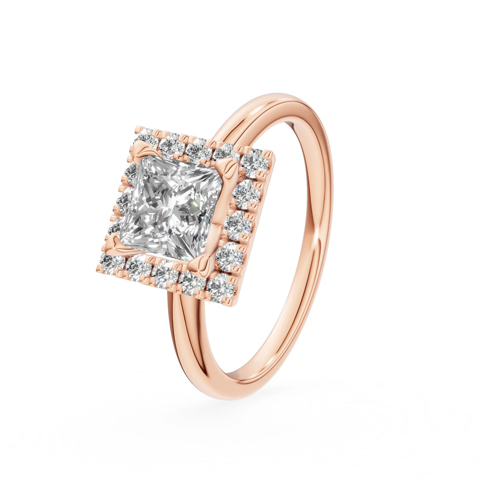 Gremari Seven Aura zásnubný prsteň z ružového zlata s 1,00 ct lab-grown diamantom – Princess