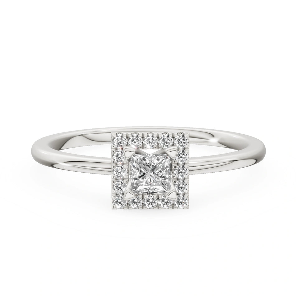 Gremari Seven Aura zásnubný prsteň z bieleho zlata s 0,15 ct lab-grown diamantom – Princess