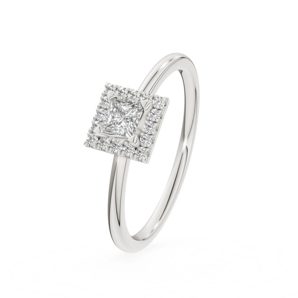 Gremari Seven Aura zásnubný prsteň z bieleho zlata s 0,15 ct lab-grown diamantom – Princess