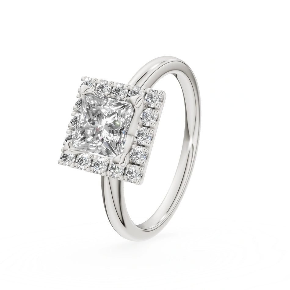 Gremari Seven Aura zásnubný prsteň z bieleho zlata s 1,00 ct lab-grown diamantom – Princess