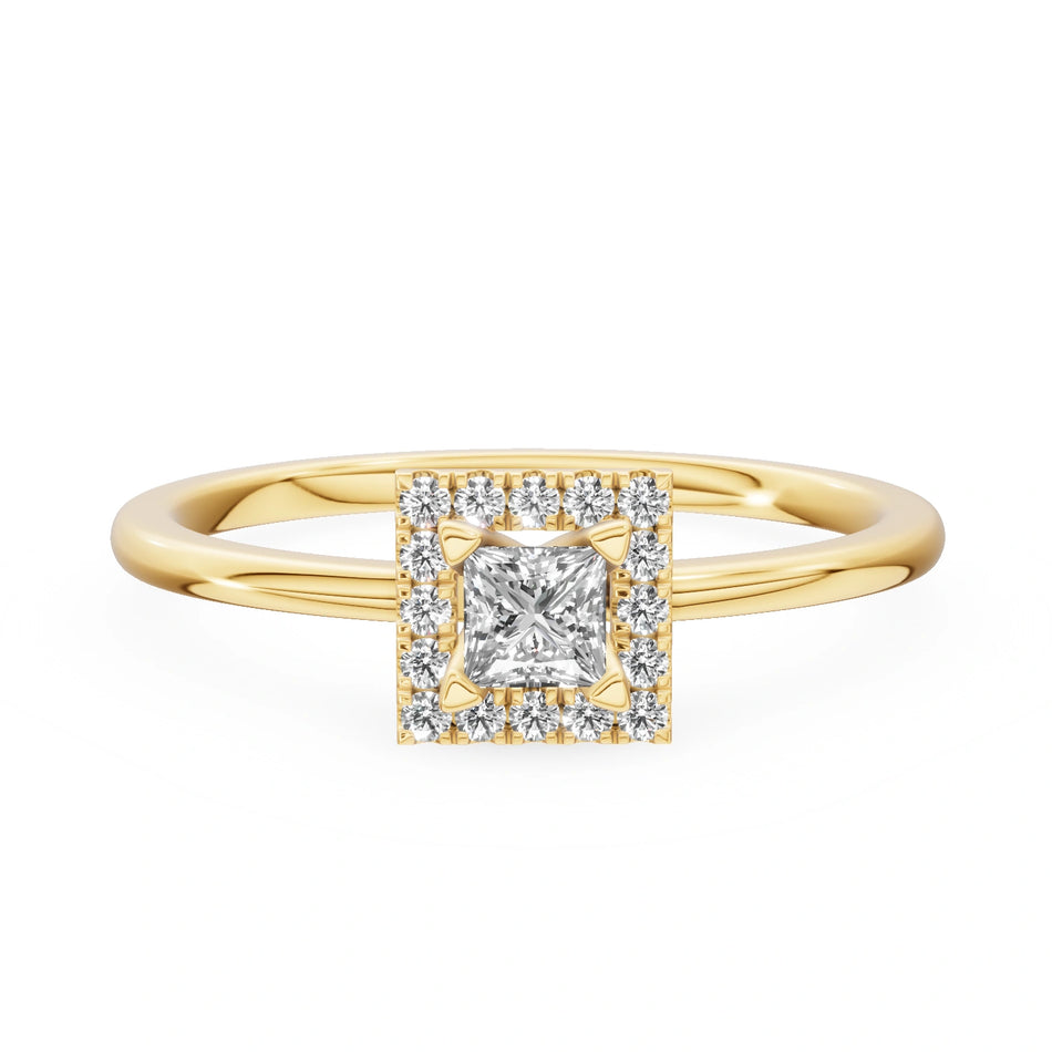 Gremari Seven Aura zásnubný prsteň zo žltého zlata s 0,15 ct lab-grown diamantom – Princess