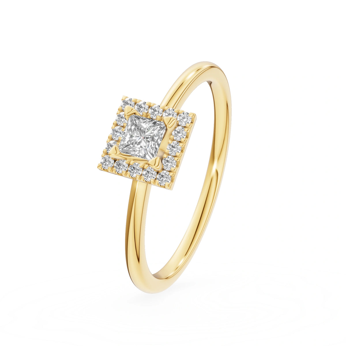 Gremari Seven Aura zásnubný prsteň zo žltého zlata s 0,15 ct lab-grown diamantom – Princess