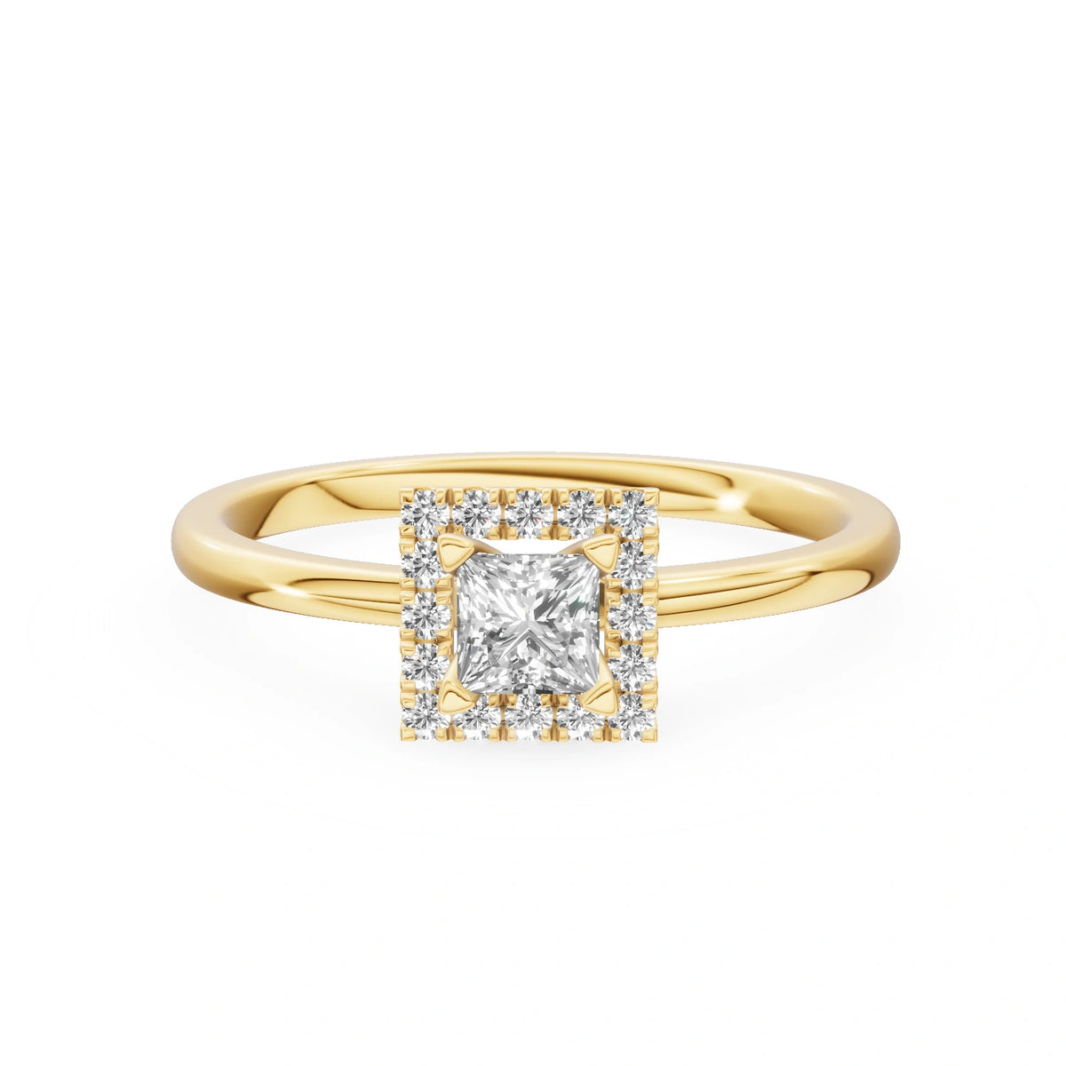 Gremari Seven Aura zásnubný prsteň zo žltého zlata s 0,30 ct lab-grown diamantom – Princess