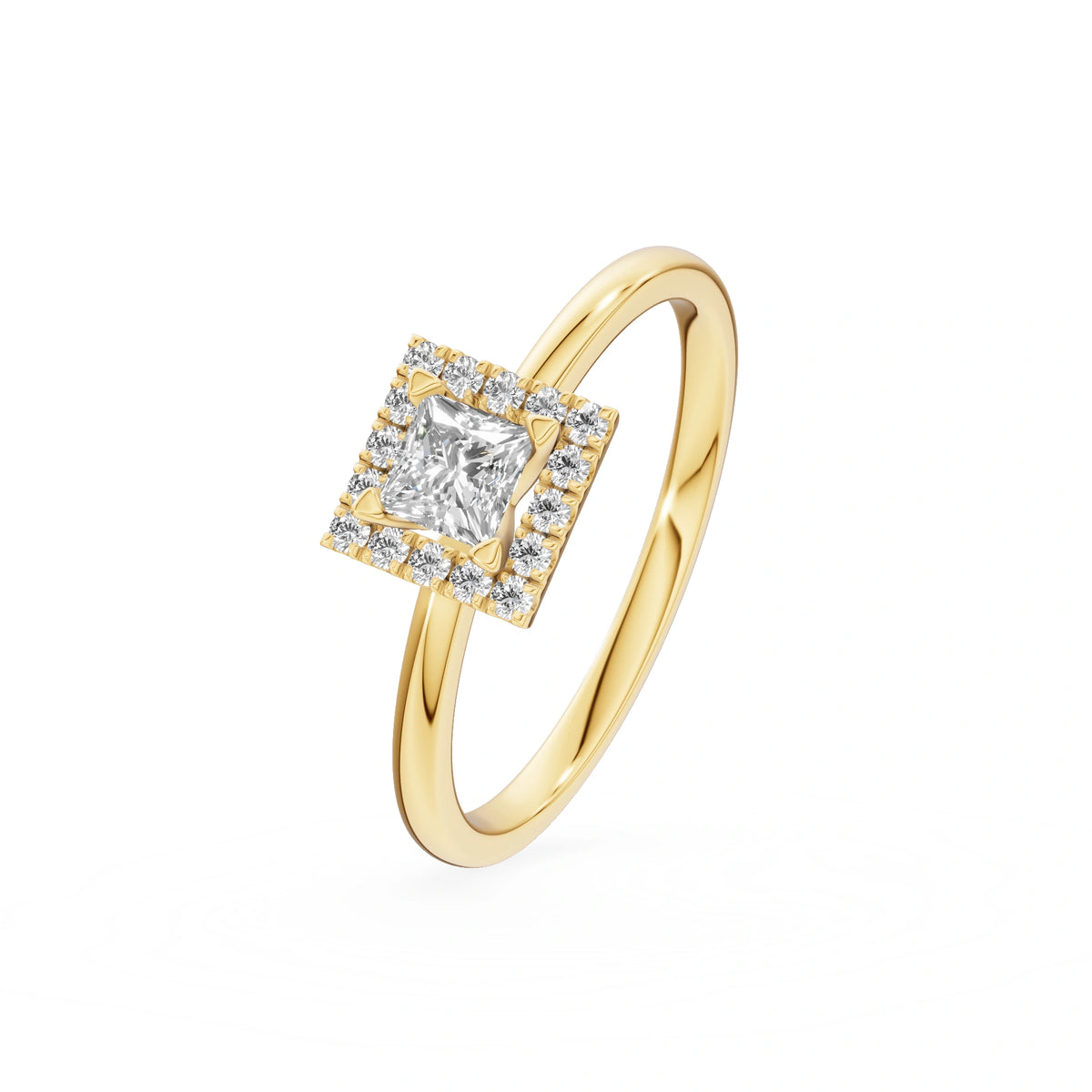 Gremari Seven Aura zásnubný prsteň zo žltého zlata s 0,30 ct lab-grown diamantom – Princess