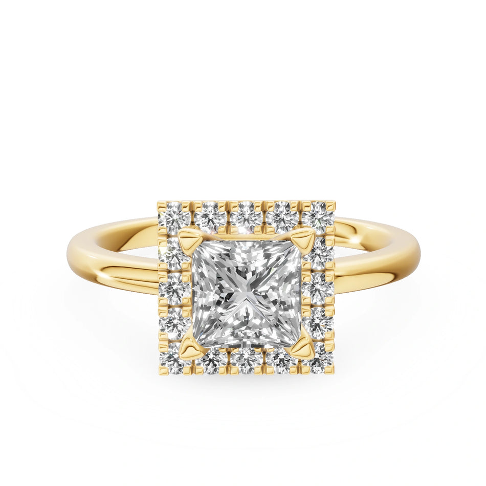 Gremari Seven Aura zásnubný prsteň zo žltého zlata s 1,00 ct lab-grown diamantom – Princess