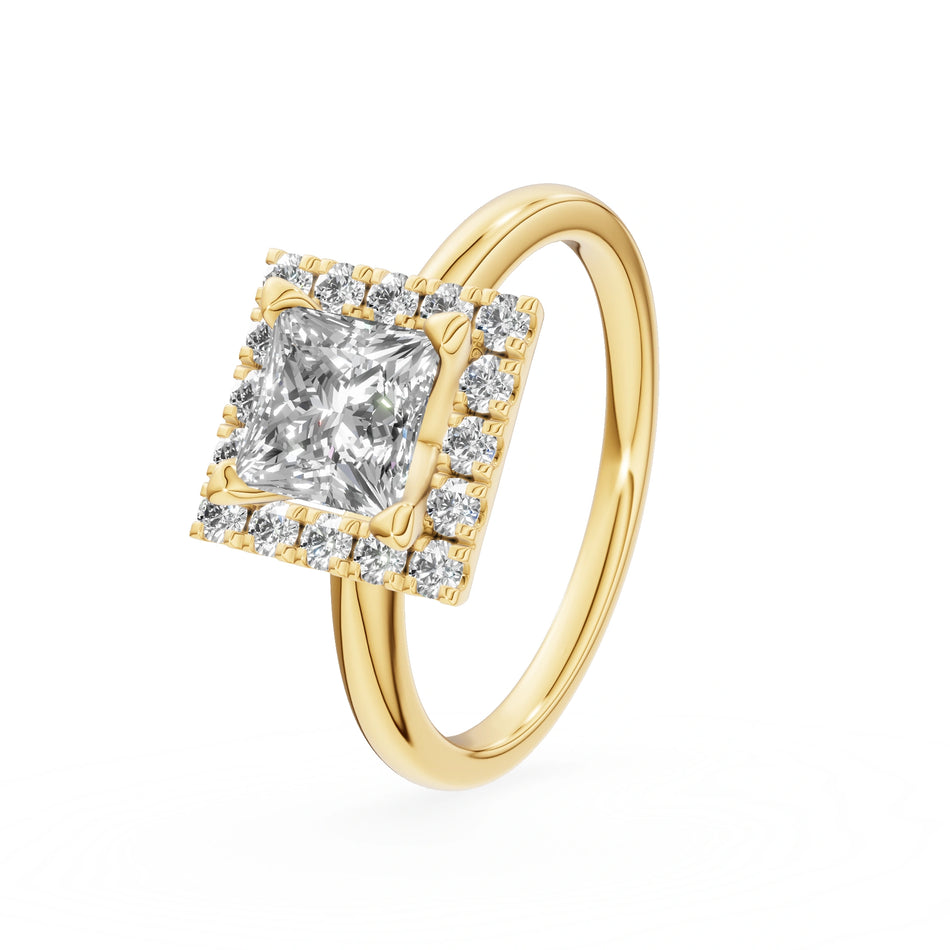 Gremari Seven Aura zásnubný prsteň zo žltého zlata s 1,00 ct lab-grown diamantom – Princess