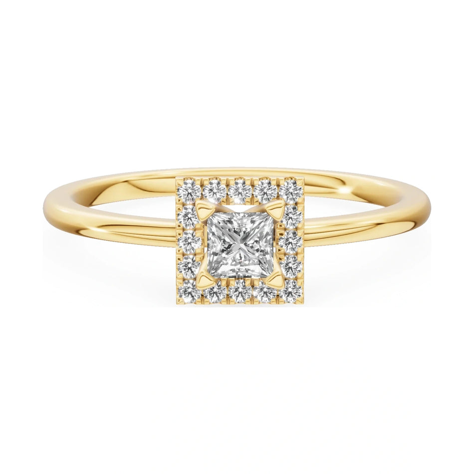 GREMARI Seven Aura 14K yellow gold engagement ring with 0.15 ct princess-cut natural diamond