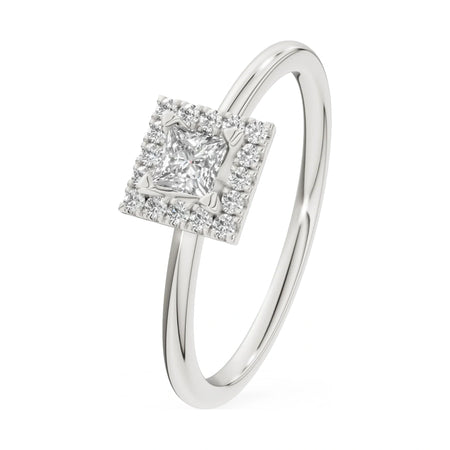 0.15 ct princess-cut natural diamond GREMARI Seven Aura engagement ring in 14K white gold