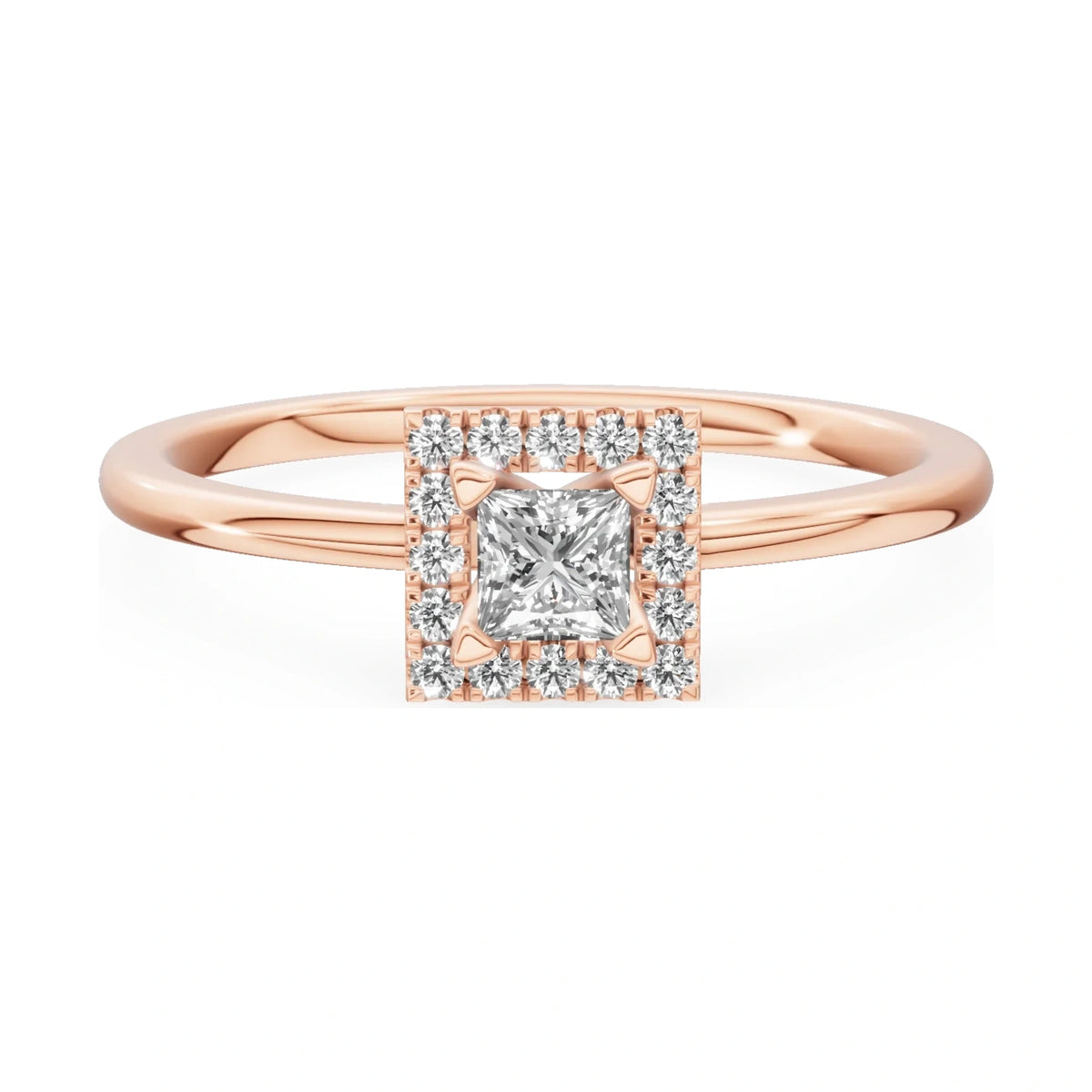 GREMARI Seven Aura 14K rose gold engagement ring with 0.15 ct princess-cut natural diamond