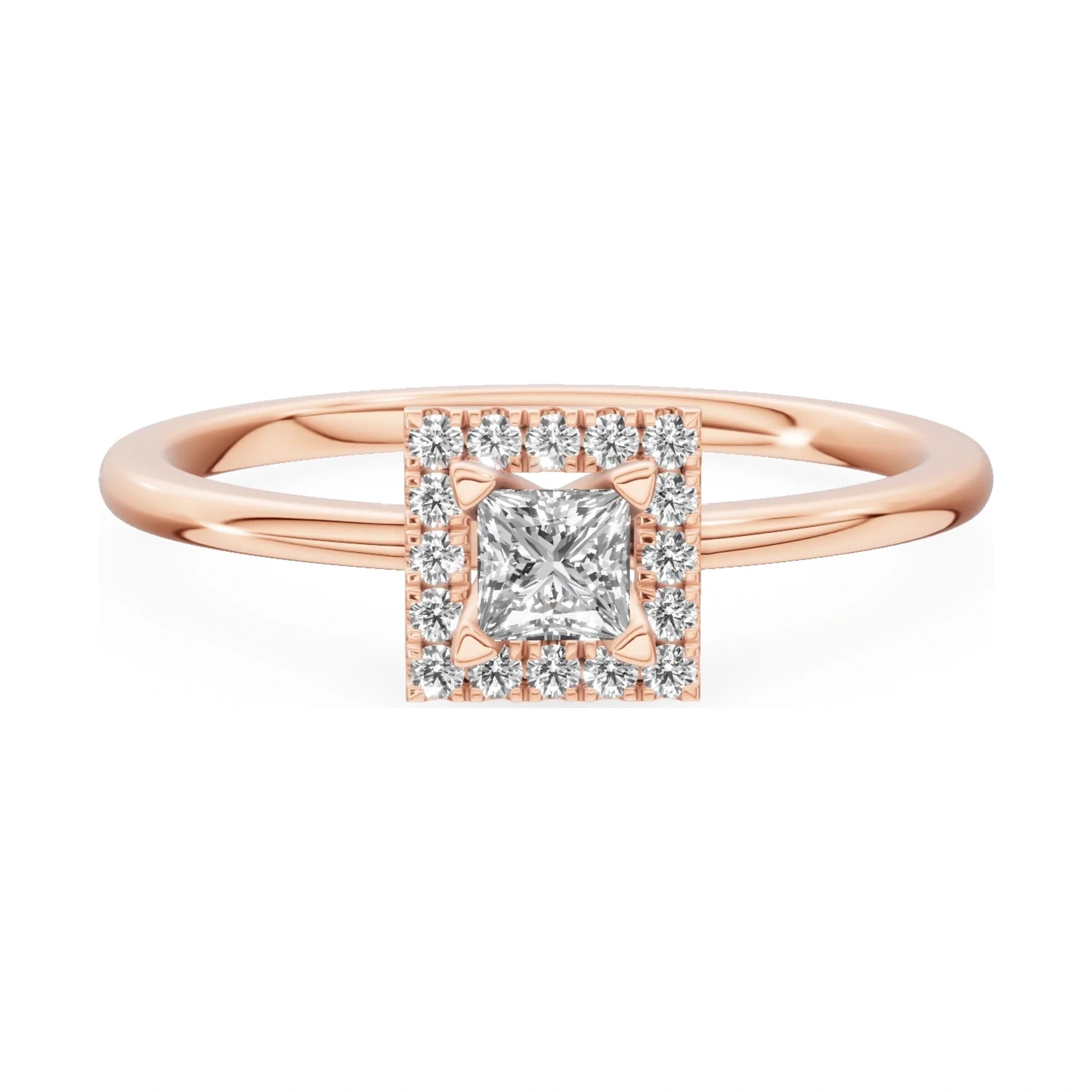 GREMARI Seven Aura 14K rose gold engagement ring with 0.15 ct princess-cut natural diamond