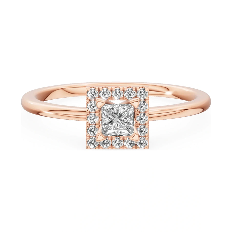 GREMARI Seven Aura 14K rose gold engagement ring with 0.15 ct princess-cut natural diamond